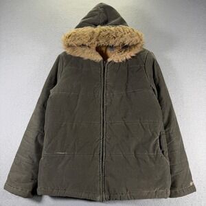 Roxy Jean‎ Corduroy Puffer Jacket Faux Fur Hood Lined Women's Size Medium